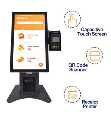 21.5 Inch Self Ordering Kiosk with Multi-language Support and Metal Case Toughened Glass Panel